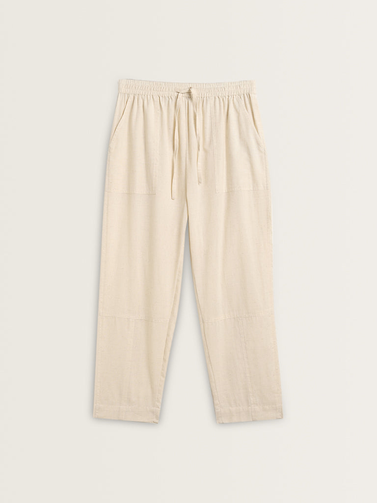 Bombay Paisley Off-White High-Rise Cotton Blend Pants