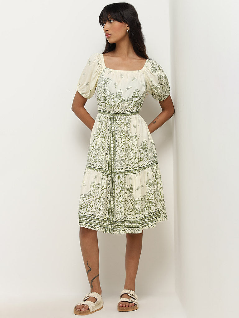 Bombay Paisley Off-White Paisley A-line Dress