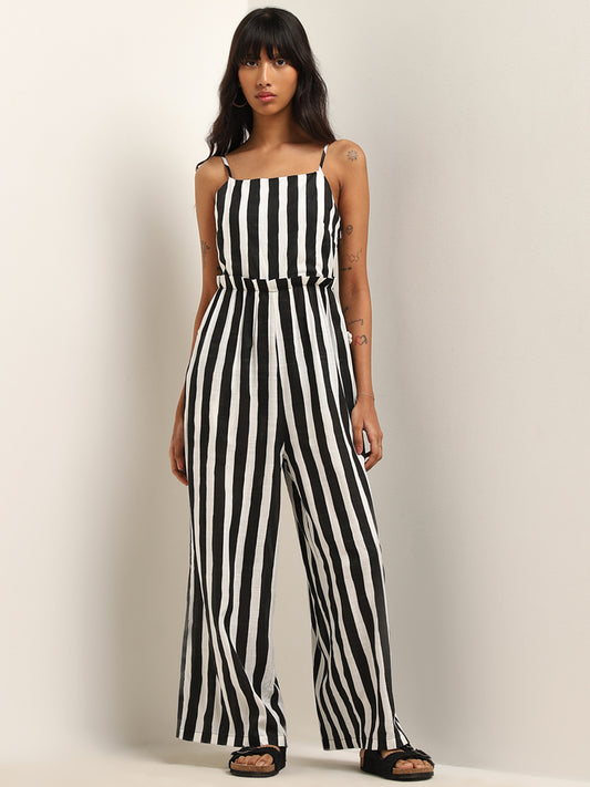 Bombay Paisley Black and White Striped Jumpsuit