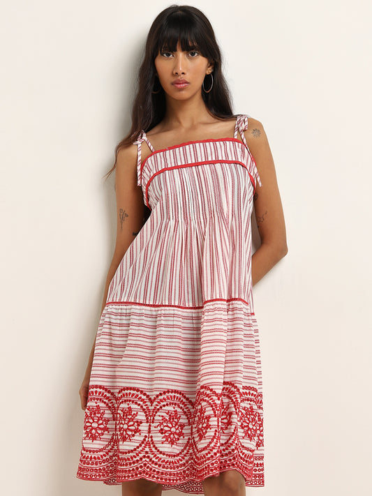 Bombay Paisley Red Stripe Printed A-Line Dress