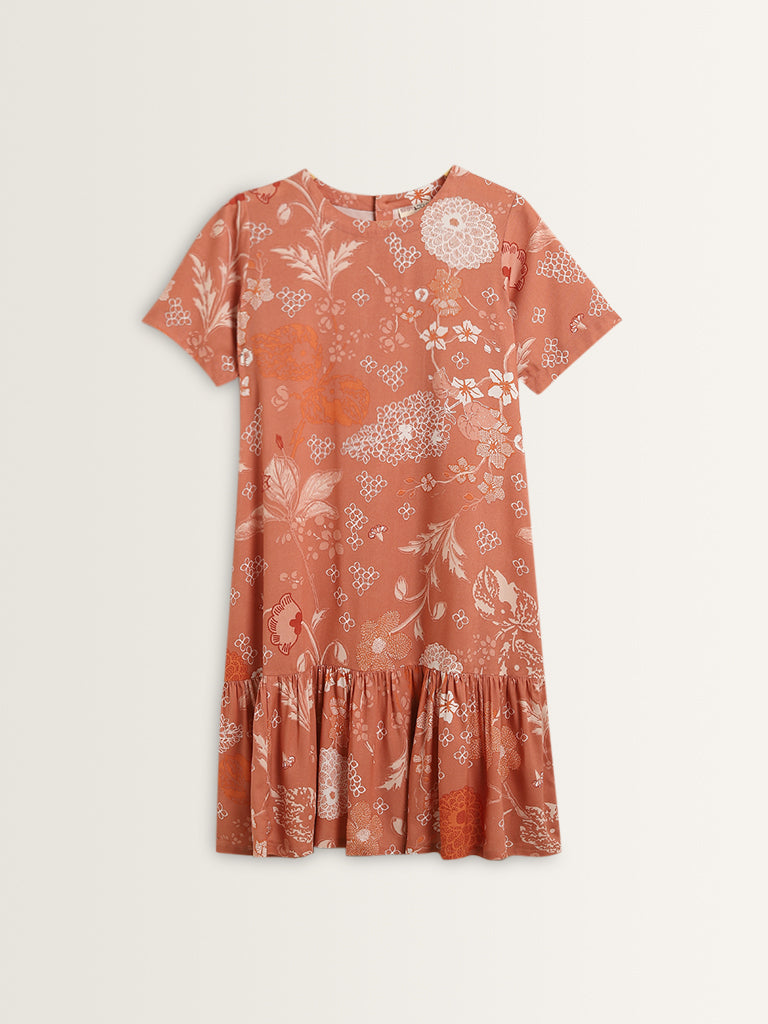 Bombay Paisley Light Rust Floral Printed Straight Dress