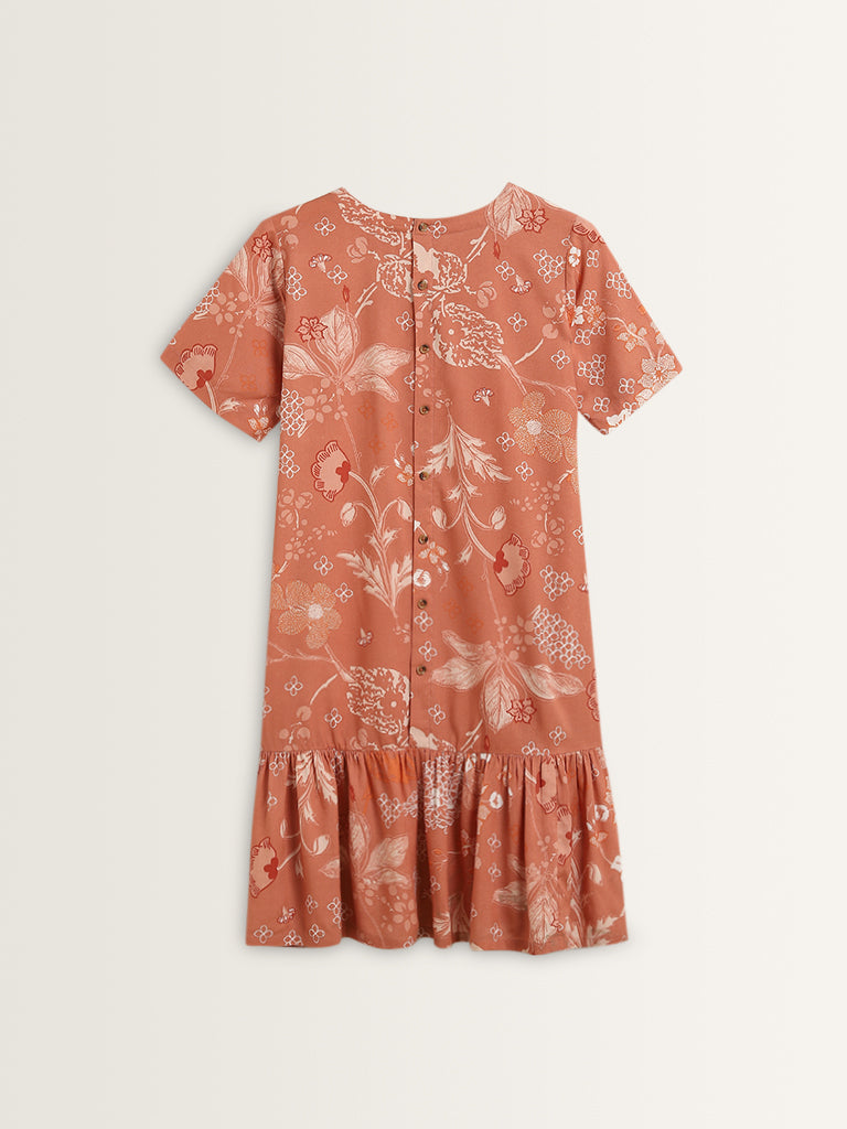 Bombay Paisley Light Rust Floral Printed Straight Dress