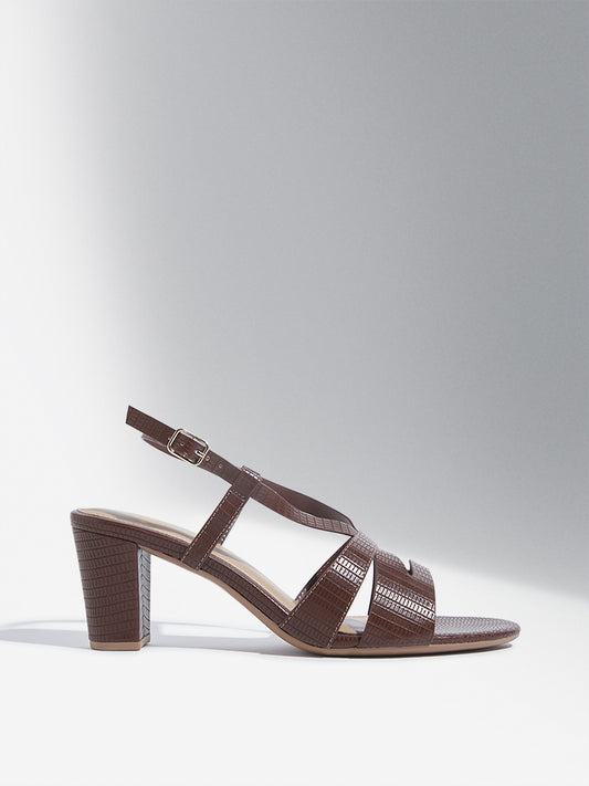 LUNA BLU Brown Textured Block-Heel Sandals