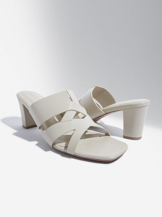 LUNA BLU Ivory Cut-Out Detailed Heel Sandals