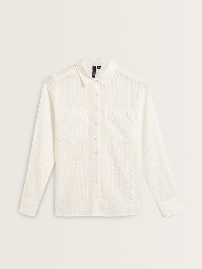 LOV White Seersucker Cotton Shirt