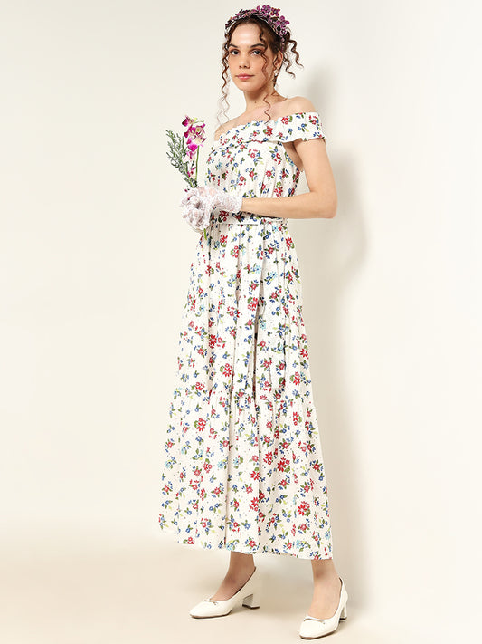 LOV White Floral Patterned Cotton Tiered Dress