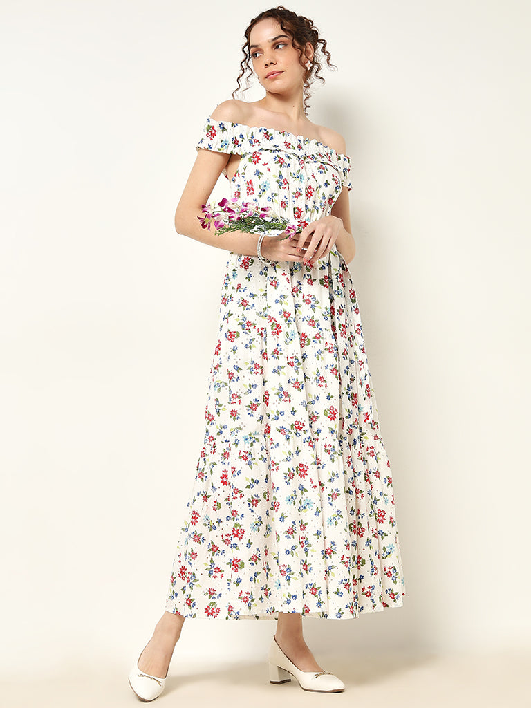 LOV White Floral Patterned Cotton Tiered Dress