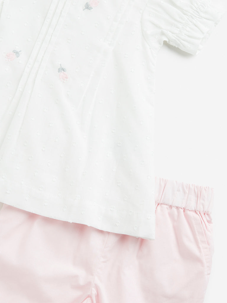 HOP Baby White Floral A-line Dress and Shorts Set