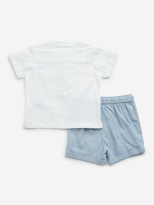HOP Baby Light Blue Cotton Shirt and Shorts Set