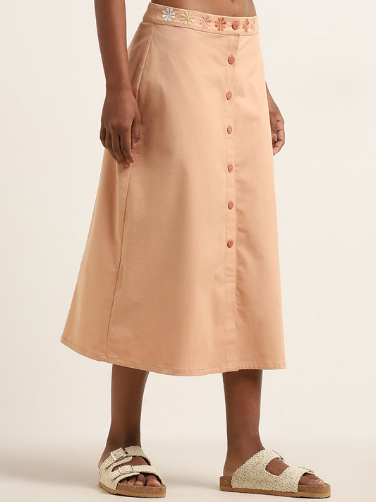 Bombay Paisley Peach Mid-Rise Cotton Blend Skirt