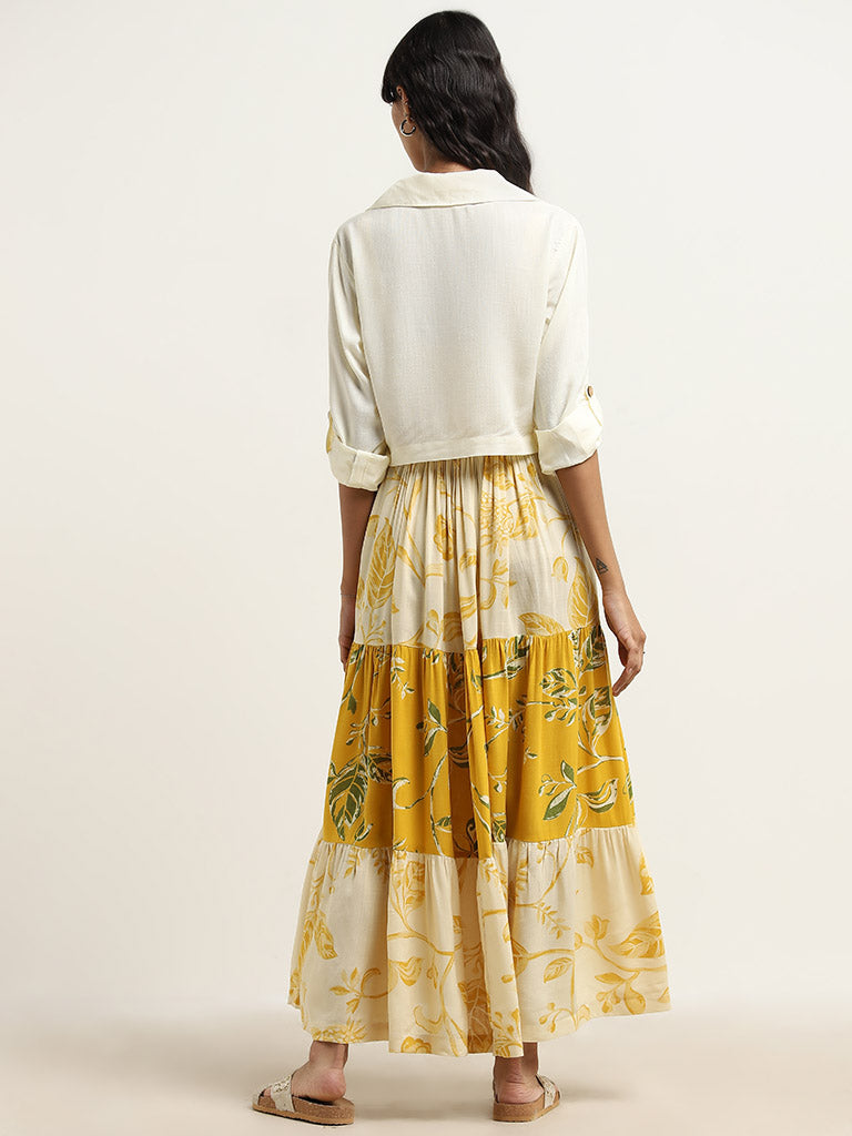 Bombay Paisley Mustard Leaf Pattern Tiered Dress and Jacket