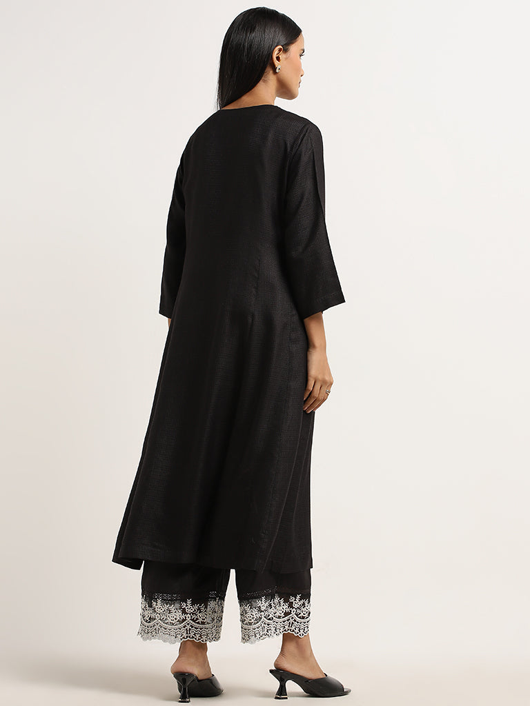 Zuba Black A-Line Cotton Kurta