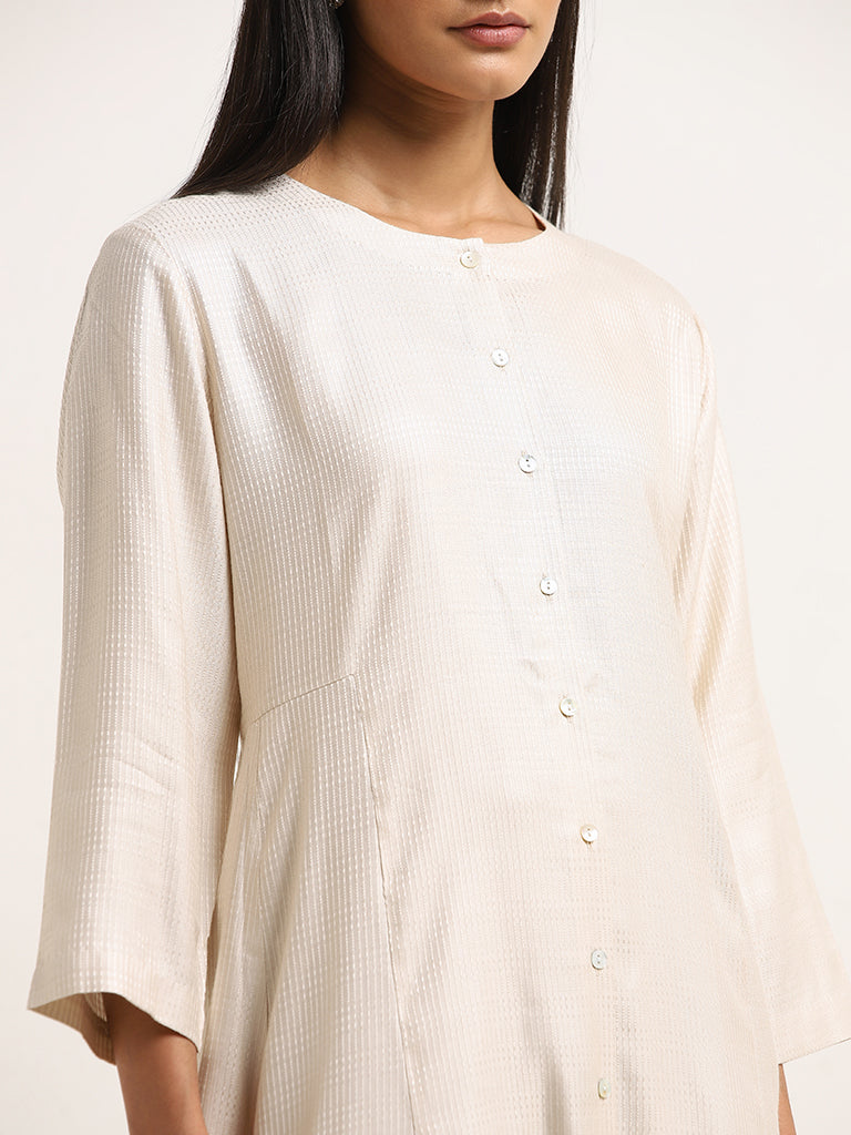 Zuba Light Beige A-Line Cotton Kurta