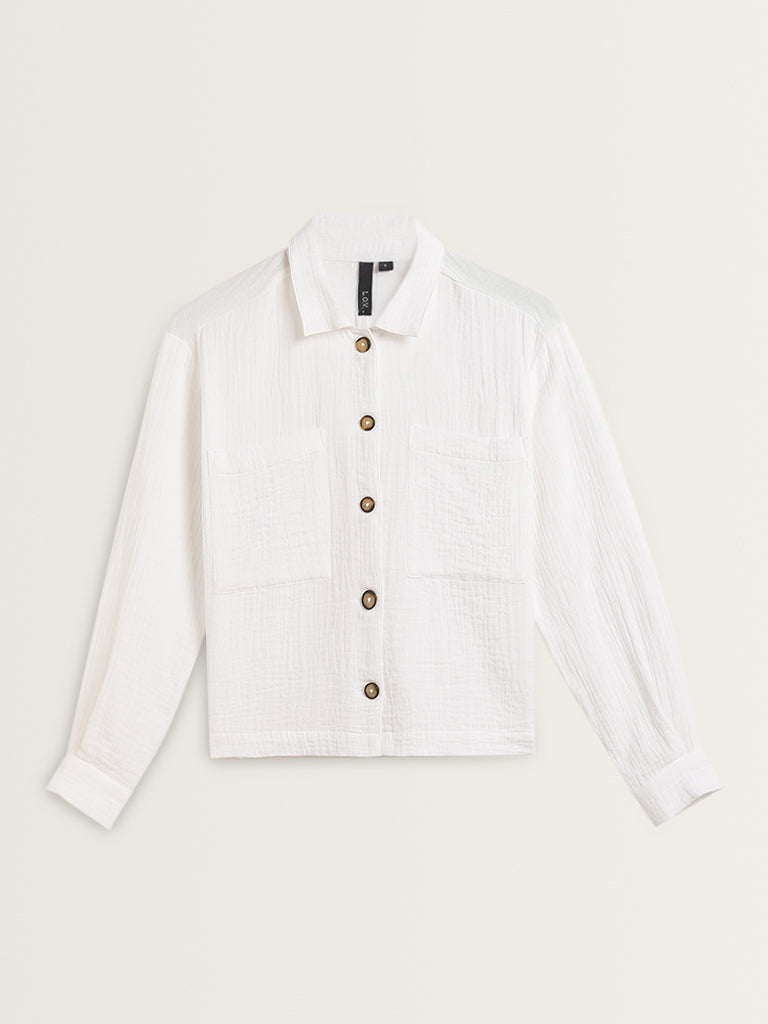 LOV Off-White Textured Cotton Shirt