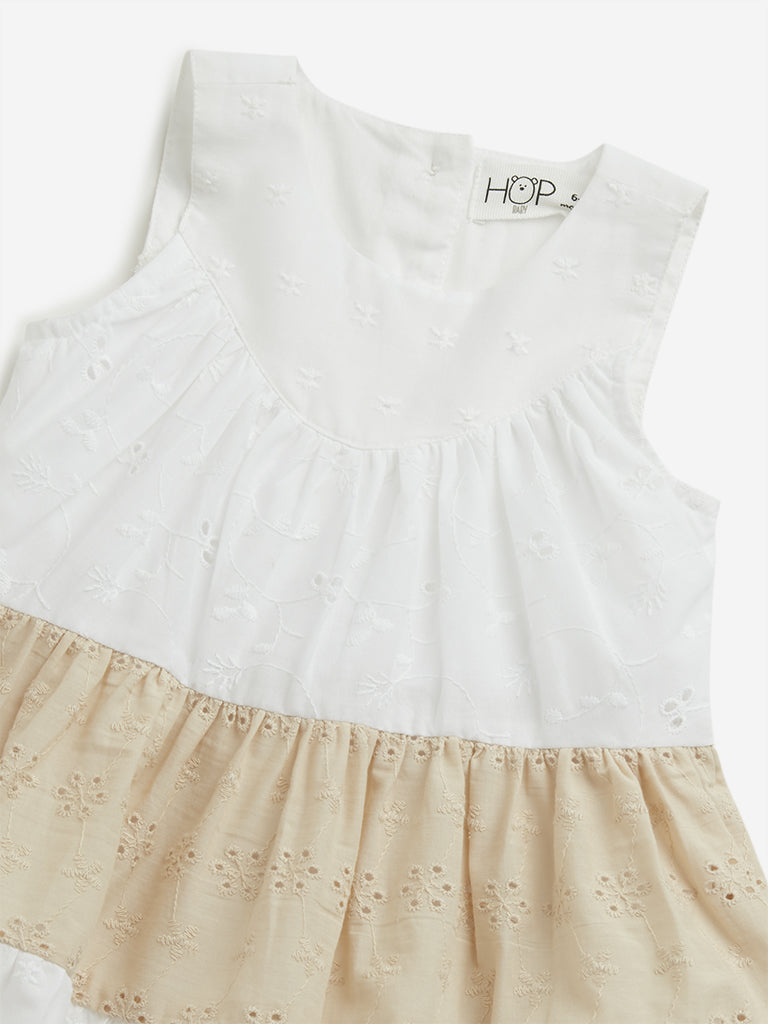 HOP Baby White Cotton Tiered Schiffli Dress