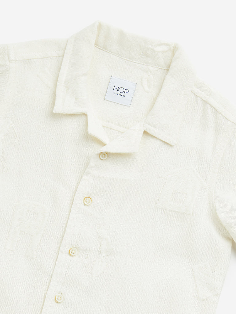 HOP Kids Off-White Embroidered Cotton Shirt
