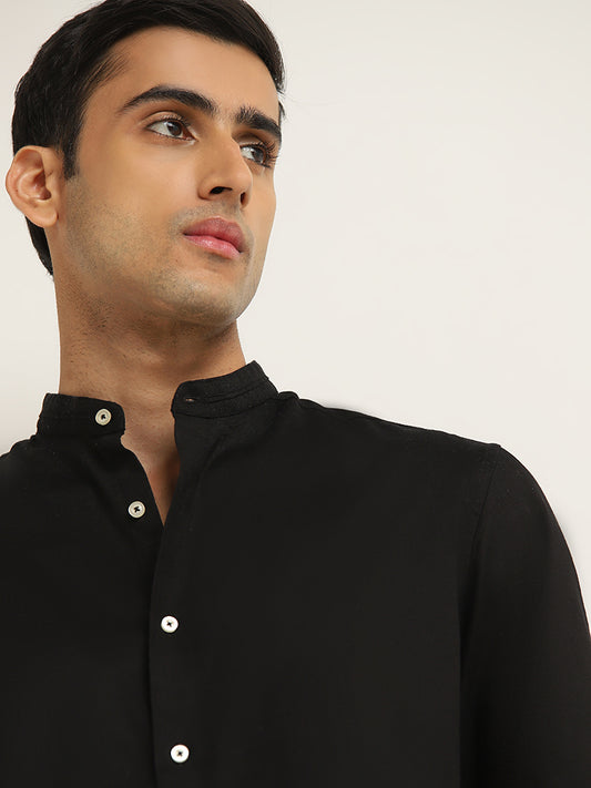 Ascot Black Solid Relaxed-Fit Cotton Shirt