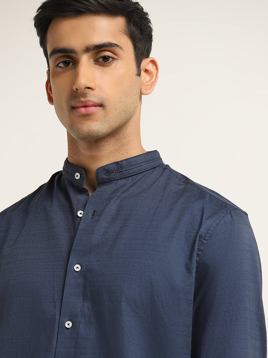 Ascot Indigo Solid Relaxed-Fit Cotton Shirt