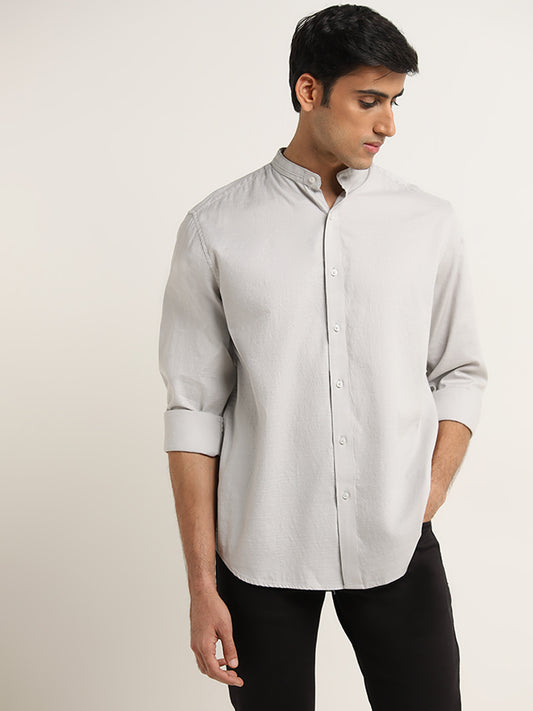 Ascot Light Grey Solid Relaxed-Fit Cotton Blend Shirt