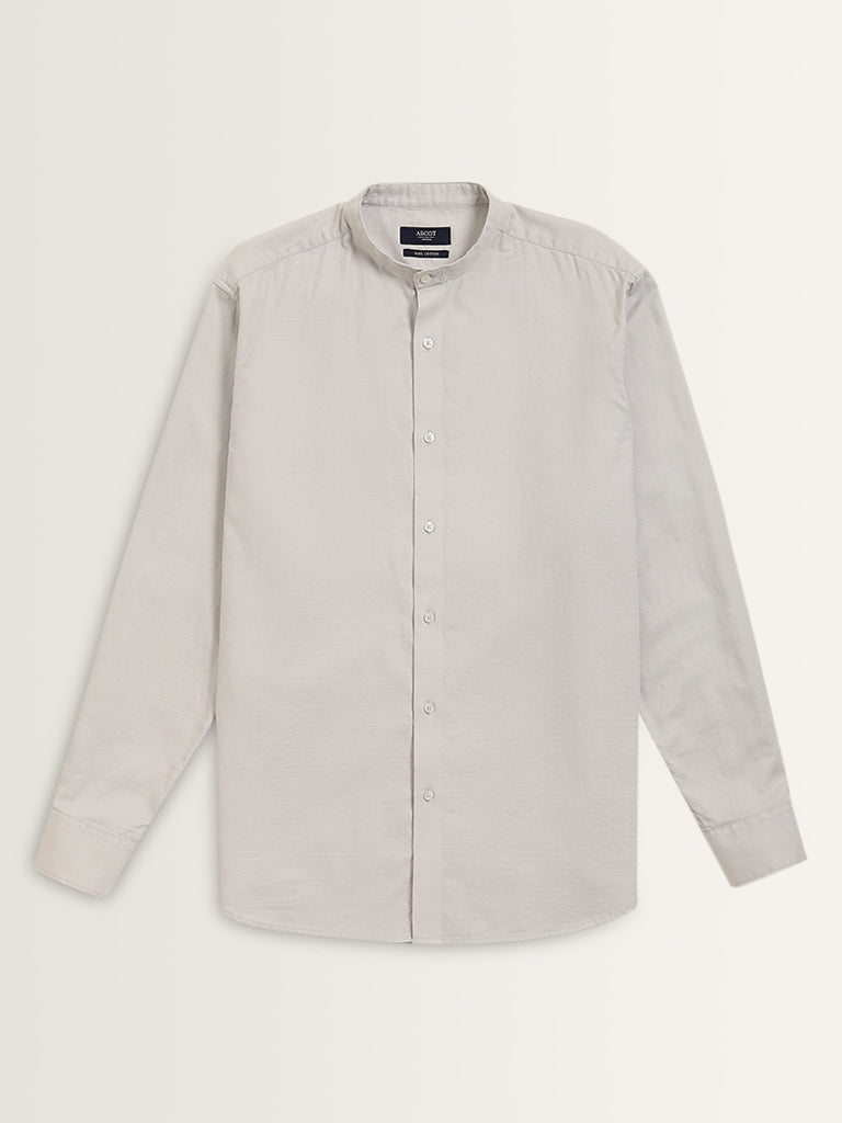 Ascot Light Grey Solid Relaxed-Fit Cotton Blend Shirt