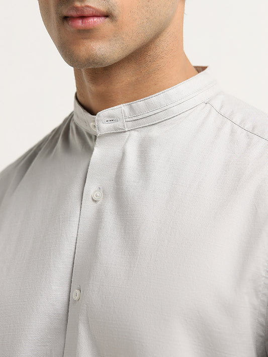 Ascot Light Grey Solid Relaxed-Fit Cotton Blend Shirt
