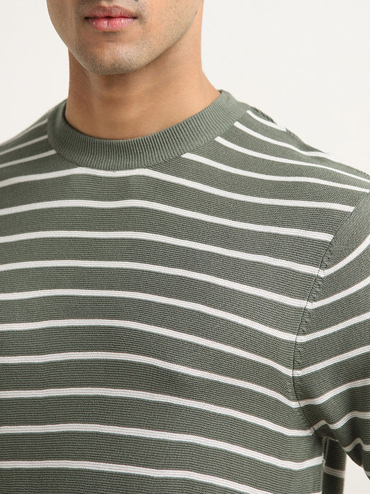Ascot Dark Sage Striped Relaxed-Fit Cotton T-Shirt