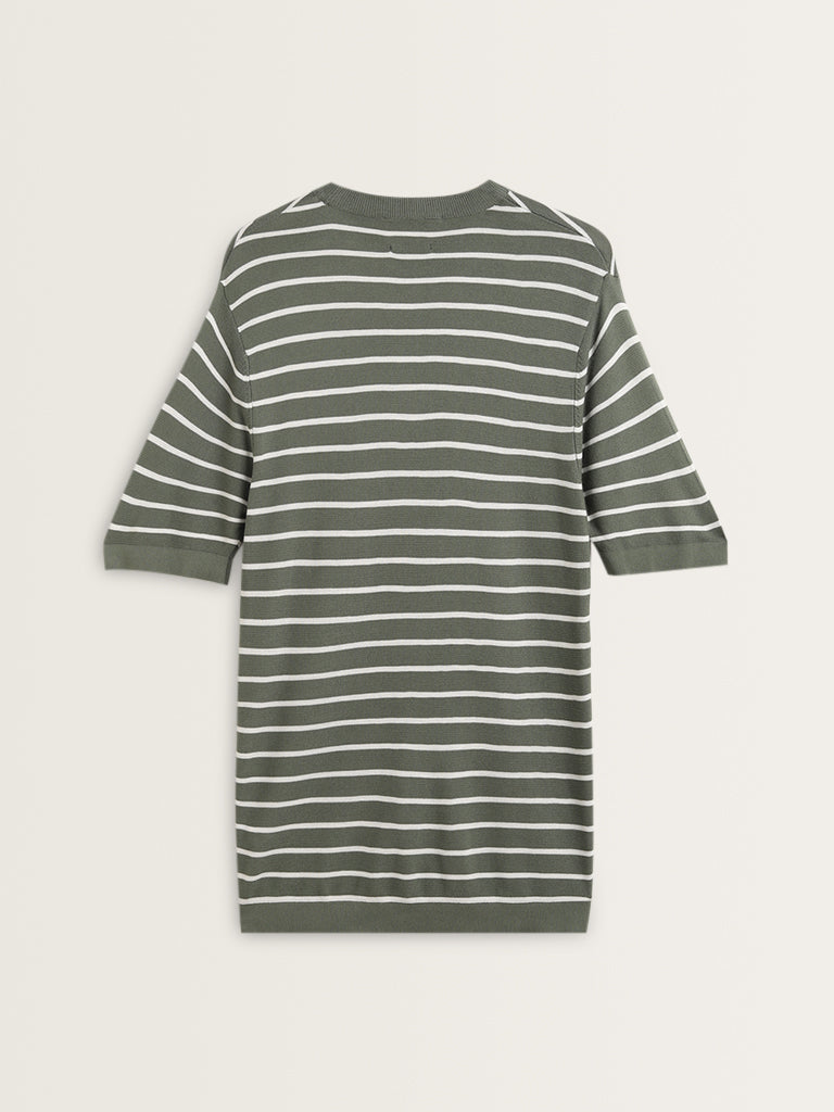 Ascot Dark Sage Striped Relaxed-Fit T-Shirt