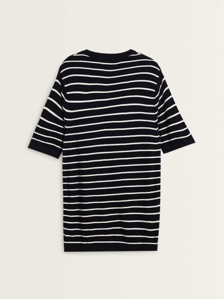 Ascot Navy Striped Relaxed-Fit T-Shirt