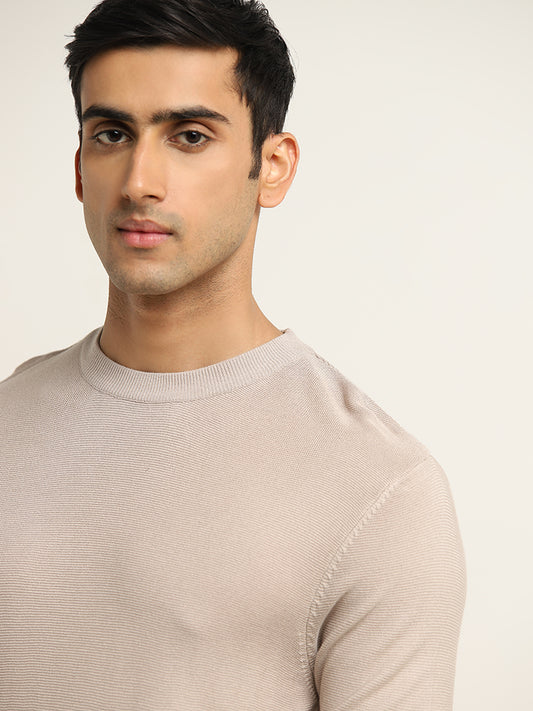 Ascot Beige Solid Relaxed Fit Cotton T-Shirt