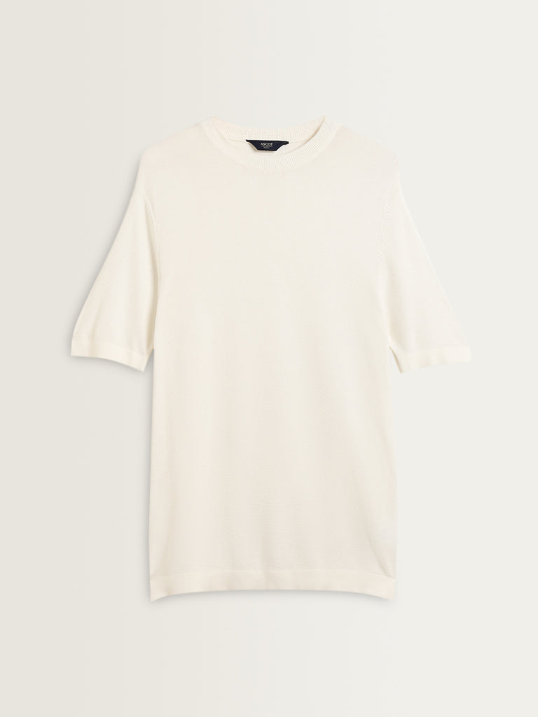 Ascot White Solid Relaxed Fit T-Shirt