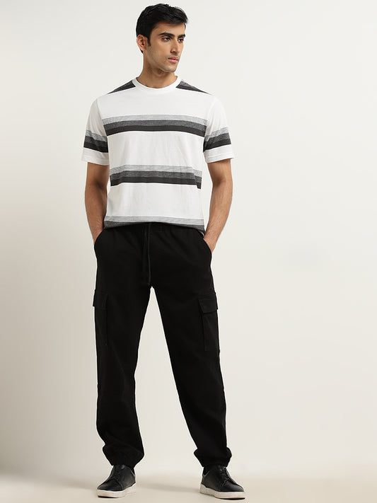 WES Casuals Black Relaxed-Fit Mid-Rise Cotton Blend Chinos