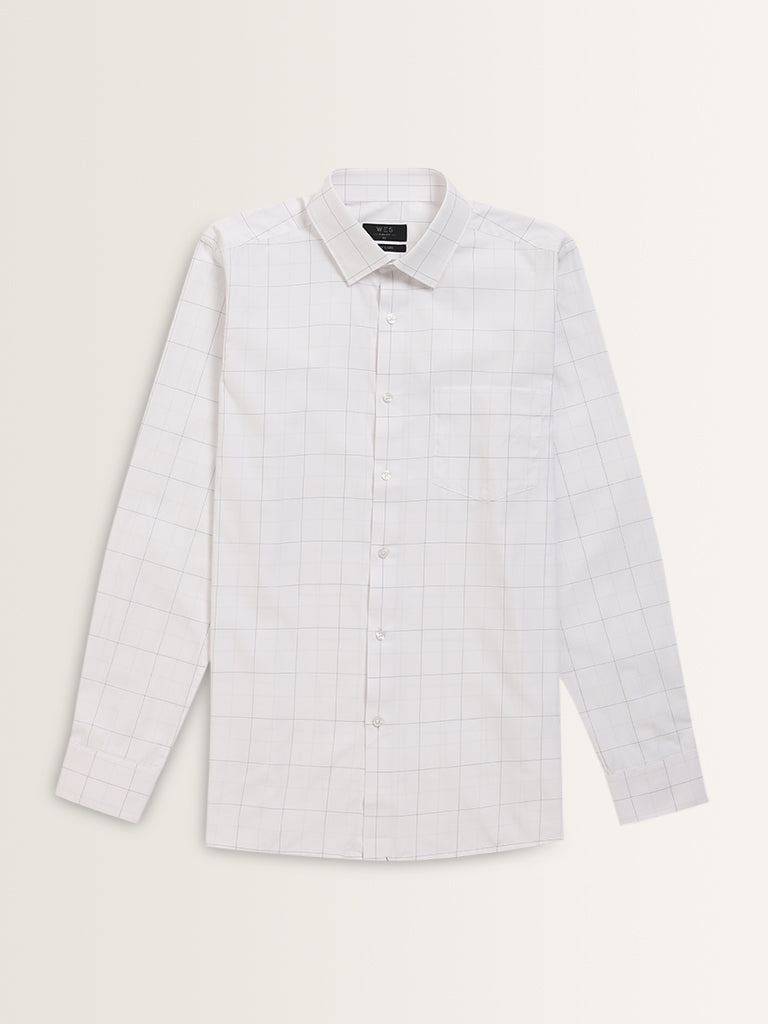 WES Formals White Checks Printed Slim-Fit Shirt