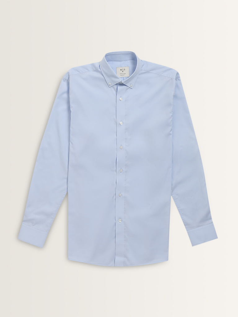 WES Formals Light Blue Solid Relaxed-Fit Shirt