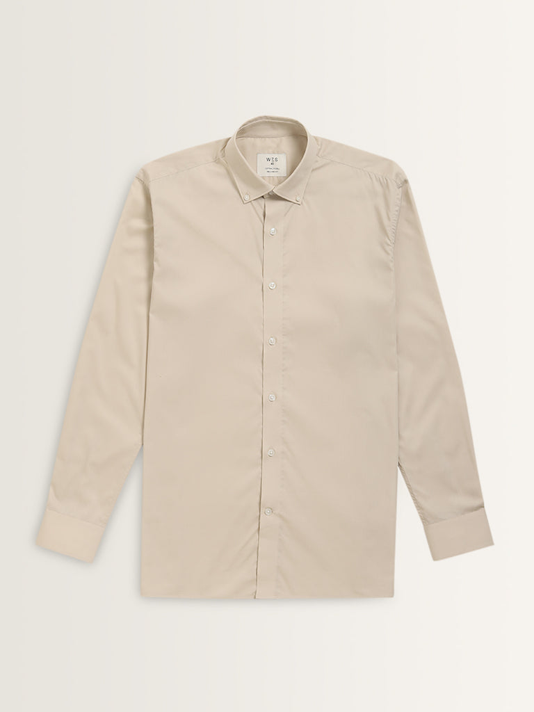 WES Formals Beige Solid Relaxed-Fit Shirt