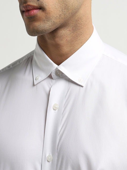 WES Formals White Solid Relaxed-Fit Shirt