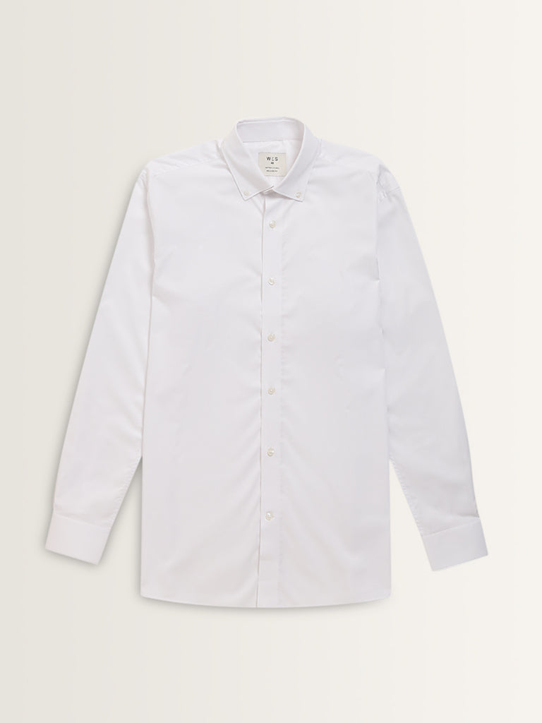 WES Formals White Solid Relaxed-Fit Shirt