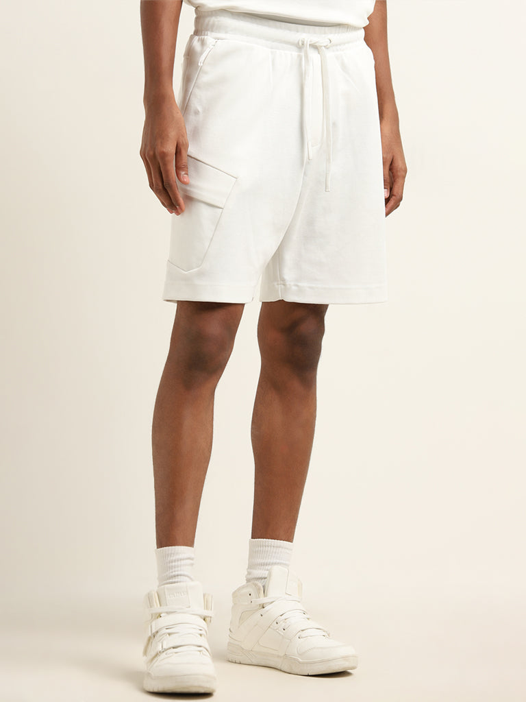 Studiofit White Relaxed Fit Mid-Rise Shorts