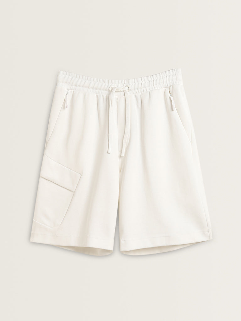 Studiofit White Relaxed Fit Mid-Rise Shorts