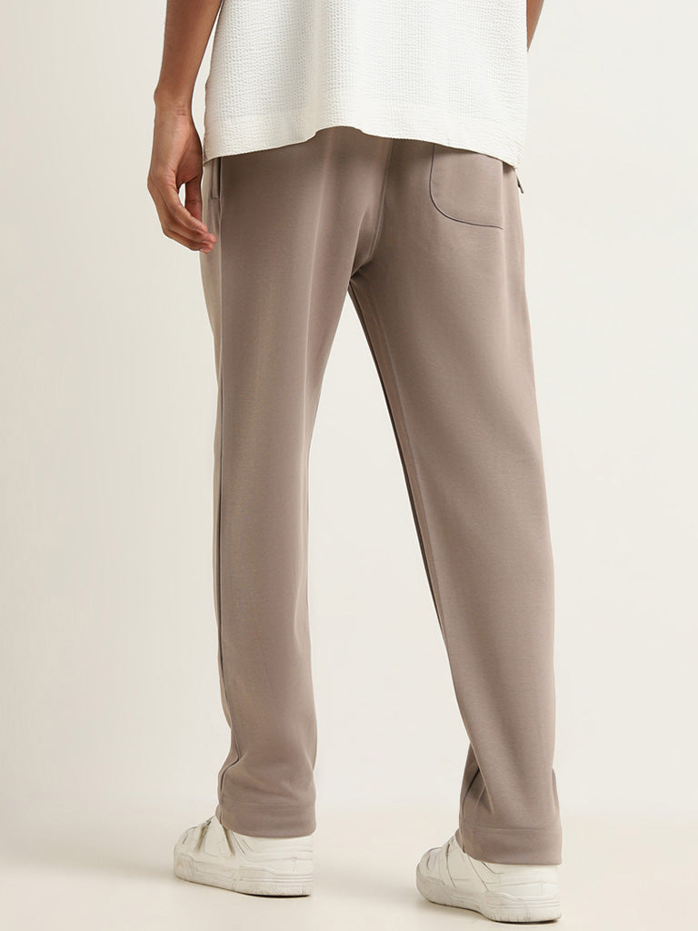 Studiofit Taupe Relaxed-Fit High-Rise Cotton Track Pants
