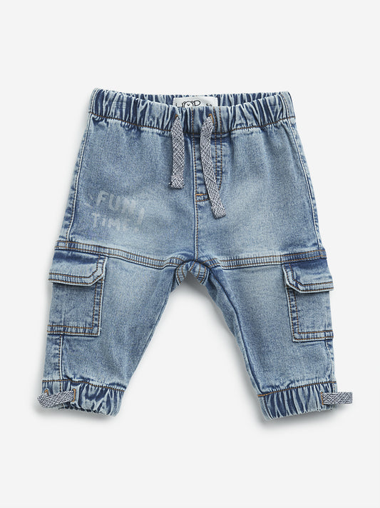 HOP Baby Blue Cargo-Style Relaxed - Fit Mid - Rise Jeans