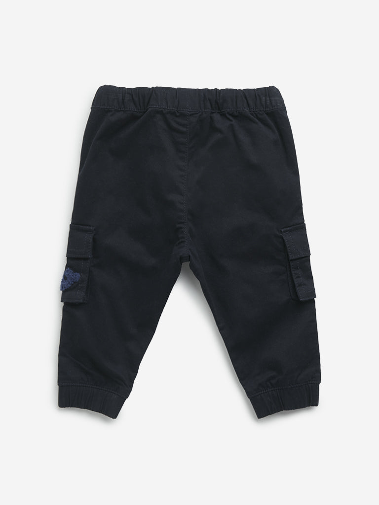 HOP Baby Dark Navy Mid-Rise Cotton Blend Cargo Joggers