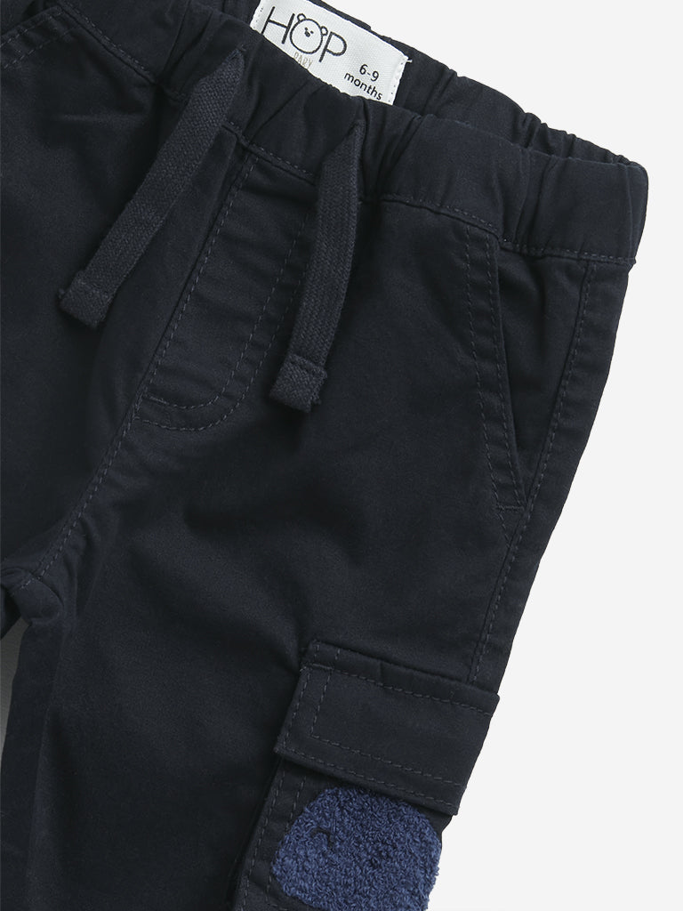 HOP Baby Dark Navy Mid-Rise Cotton Blend Cargo Joggers