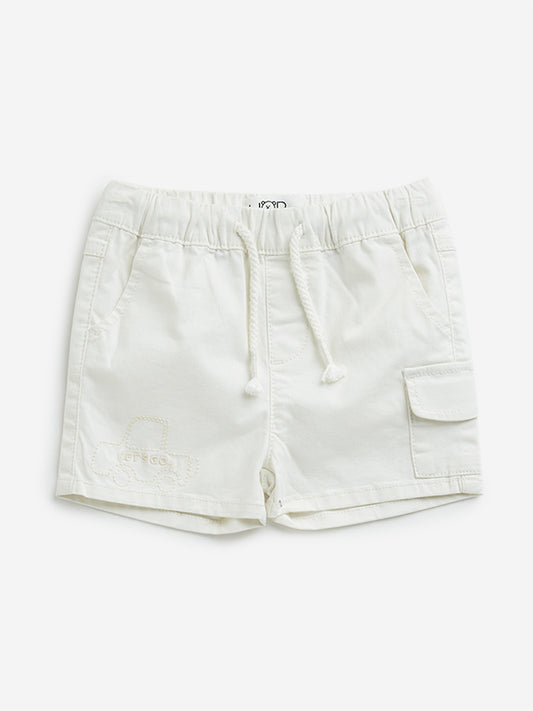 HOP Baby Off-White Embroidered Cotton Blend Shorts