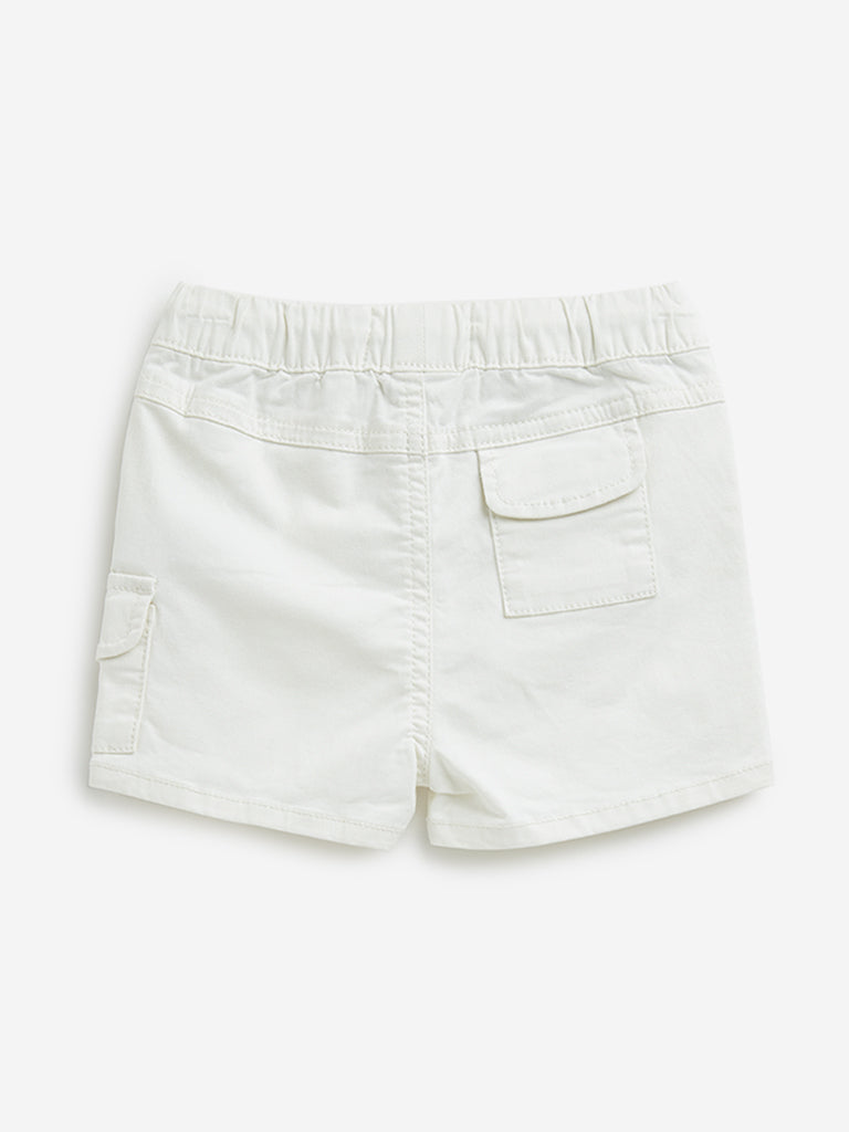 HOP Baby Off-White Embroidered Cotton Blend Shorts