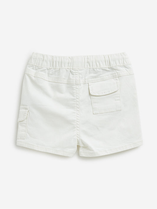 HOP Baby Off-White Embroidered Cotton Blend Shorts