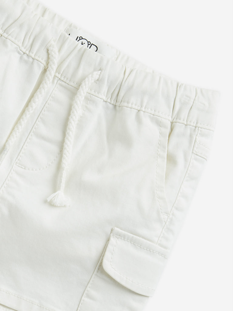 HOP Baby Off-White Embroidered Cotton Blend Shorts