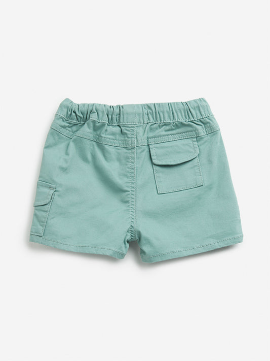 HOP Baby Sage Green Embroidered Mid-Rise Cotton Shorts