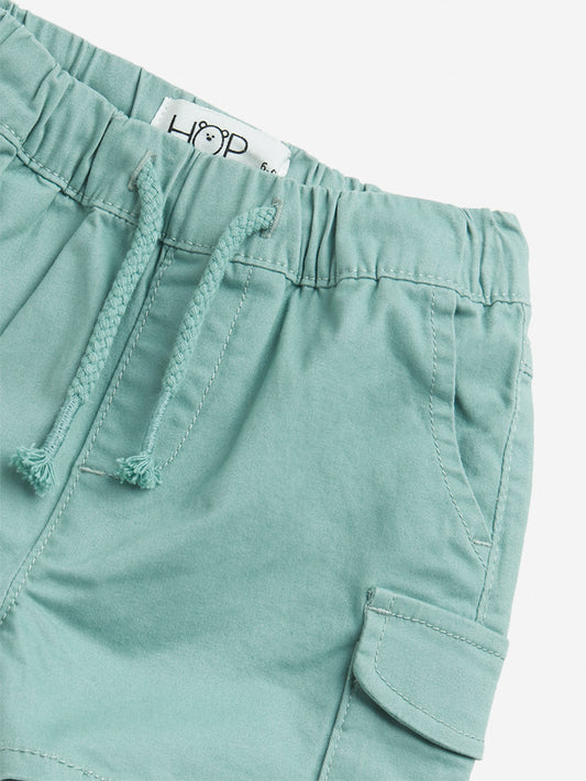 HOP Baby Sage Green Embroidered Mid-Rise Cotton Shorts