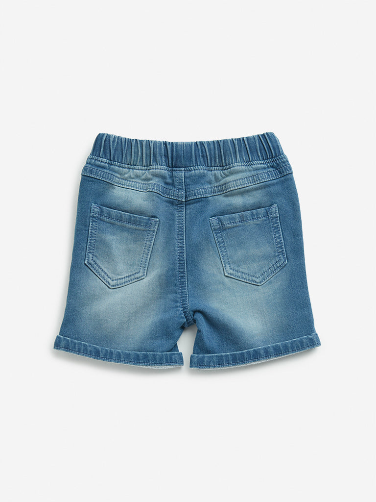 HOP Baby Dark Blue Faded Mid-Rise Shorts