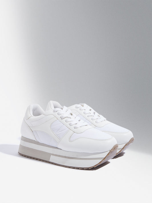 LUNA BLU White Platform Lace-Up Sneakers